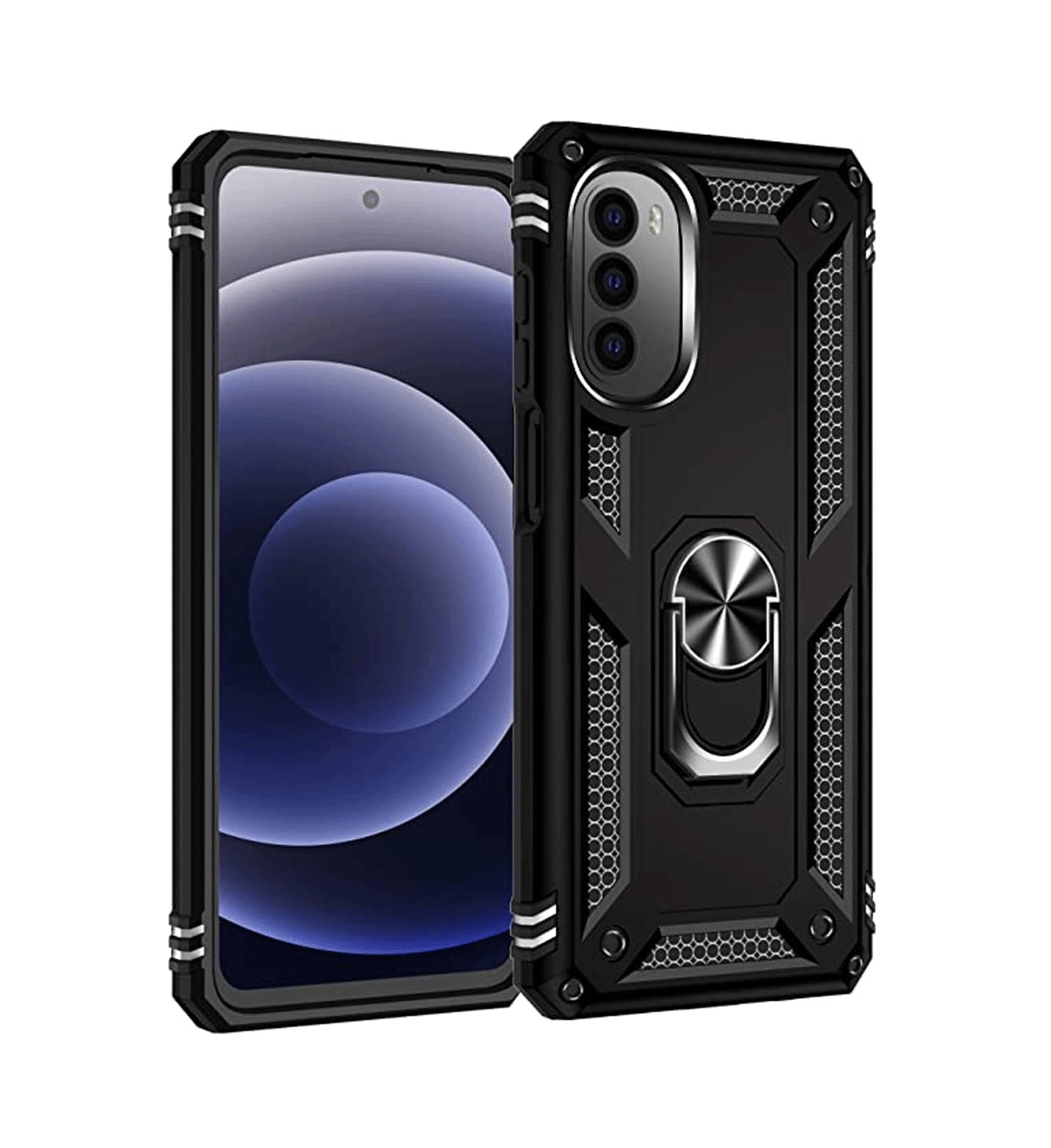 Protectores para celular  para Motorola  Moto G52 / G82 Funda reforzada con anillo v2 Negro